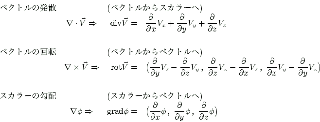 \begin{displaymath}
\begin{array}{ccrl}
\text{$B%Y%/%H%k$NH/;6(B}
&
& \multicolum...
...hi\,,\,\,
\dfrac{\partial}{\partial z}\phi
\bigr)
\end{array}\end{displaymath}